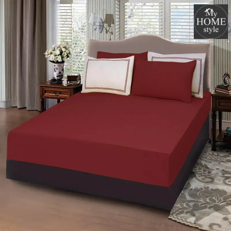 5 PCs Baratta Stitched Fitted Sheet Set Maroon - myhomestyle.pk