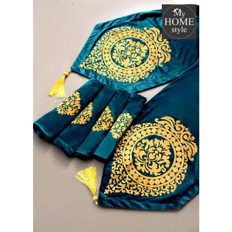 5 Pc's Luxury Velvet Embroidered Table Runner Set - myhomestyle.pk