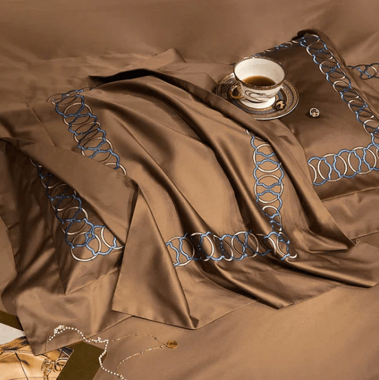 6 Pcs Elegant Embroidered Circled Satin Duvet Set - 1276 - myhomestyle.pk