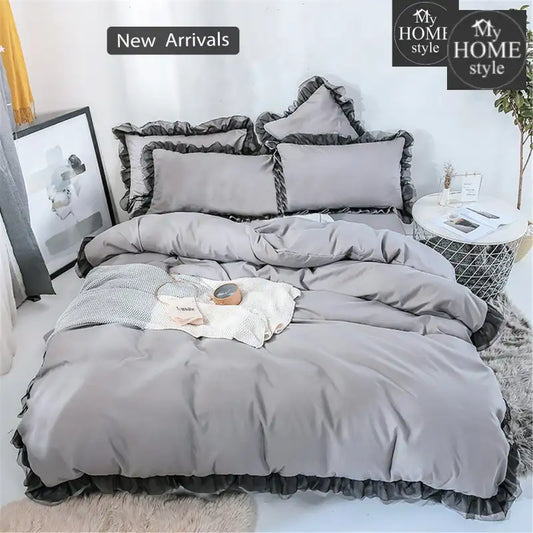 6 Pcs Frilly Sateen Duvet Set - myhomestyle.pk