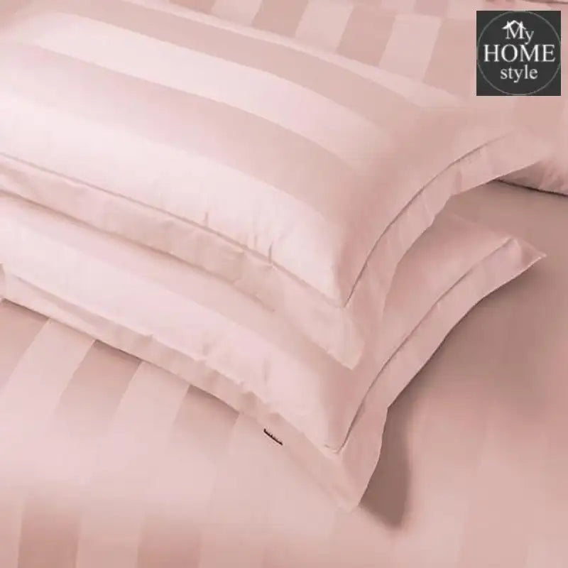 6 Pcs Luxury Baby Pink Satin Stripe Duvet Set - myhomestyle.pk