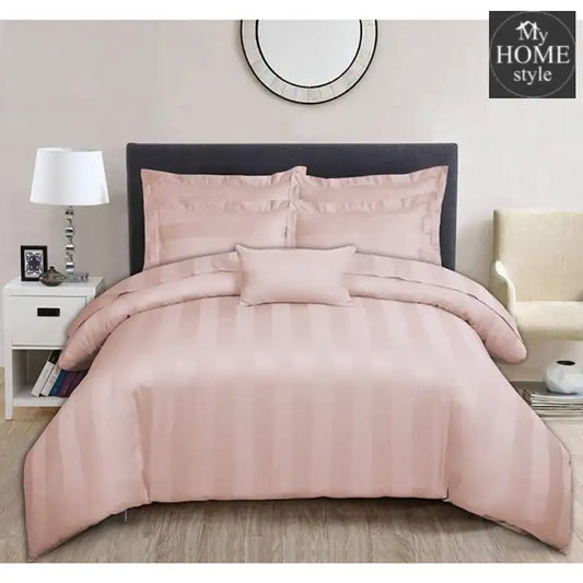 6 Pcs Luxury Baby Pink Satin Stripe Duvet Set - myhomestyle.pk