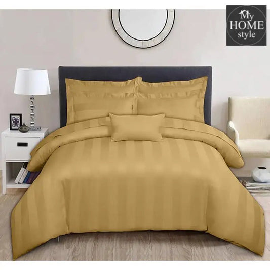 6 Pcs Luxury Beige Satin Stripe Duvet Set - myhomestyle.pk