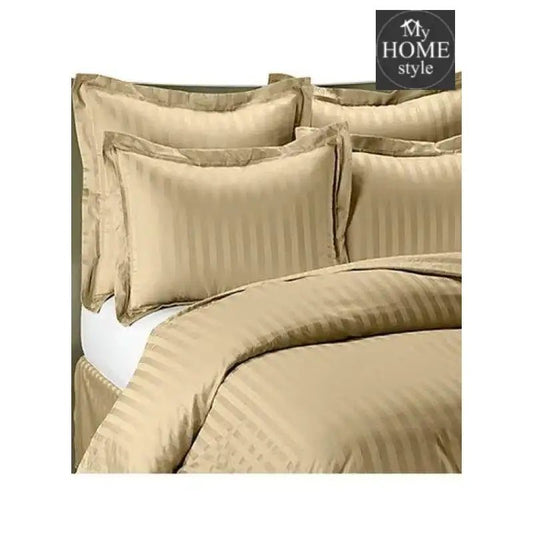 6 Pcs Luxury Beige Satin Stripe Duvet Set - myhomestyle.pk