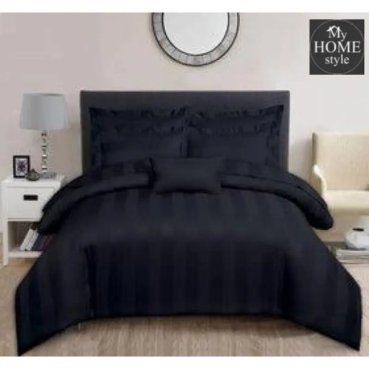 6 Pcs Luxury Black Satin Stripe Duvet Set - myhomestyle.pk
