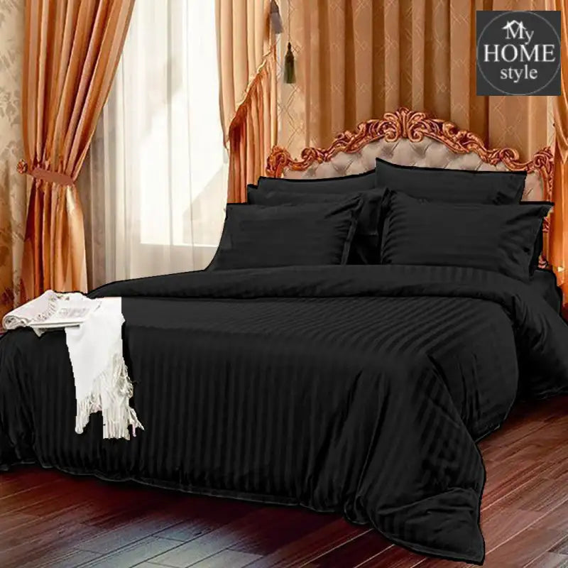 6 Pc's Luxury Black Satin Stripe Duvet Set - myhomestyle.pk
