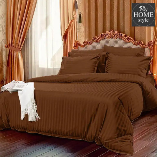 6 Pc's Luxury Brown Satin Stripe Duvet Set - myhomestyle.pk