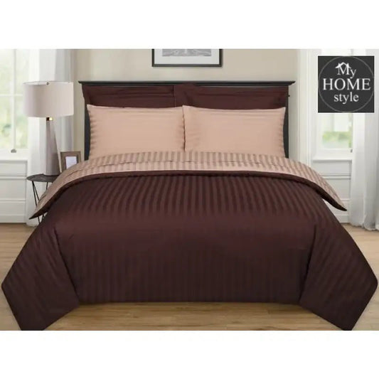 6 Pcs Luxury Chocolate & Tan Satin Stripe Duvet Set - myhomestyle.pk