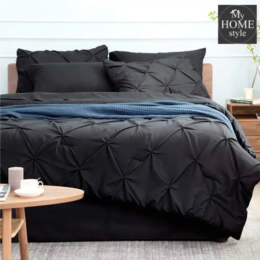 6 Pc's Luxury Diamond Pintuck Bedspread Light Filled Black - myhomestyle.pk