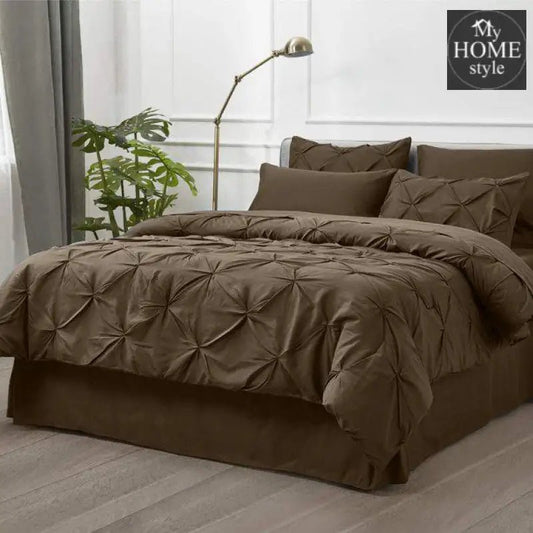 6 Pc's Luxury Diamond Pintuck Bedspread Light Filled Brown - myhomestyle.pk