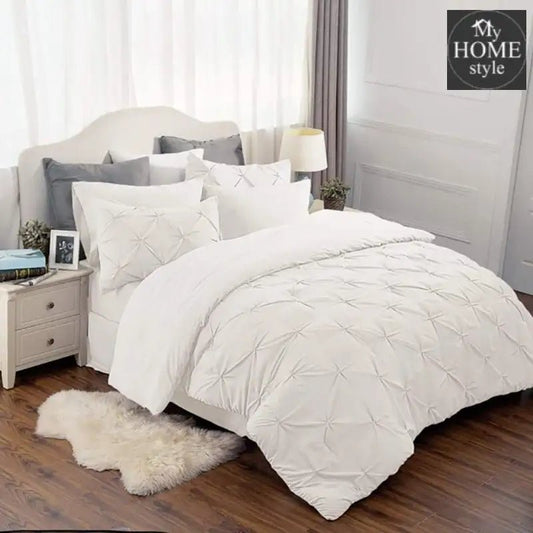 6 Pc's Luxury Diamond Pintuck Bedspread Light Filled Cream - myhomestyle.pk