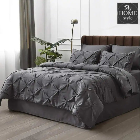 6 Pc's Luxury Diamond Pintuck Bedspread Light Filled Grey - myhomestyle.pk