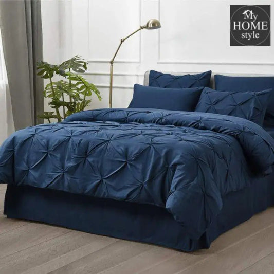 6 Pc's Luxury Diamond Pintuck Bedspread Light Filled Navy - myhomestyle.pk