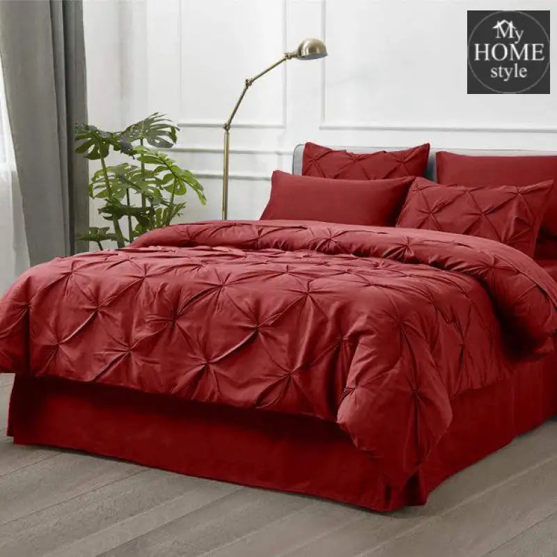 6 Pc's Luxury Diamond Pintuck Bedspread Light Filled Red - myhomestyle.pk