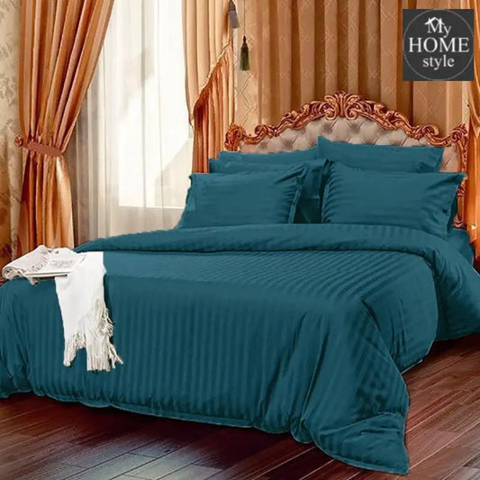 6 Pc's Luxury Green Satin Stripe Duvet Set - myhomestyle.pk