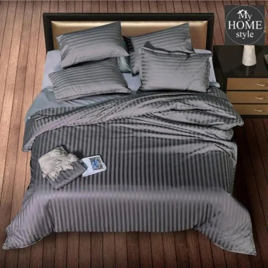 6 Pcs Luxury Grey Satin Stripe Duvet Set - myhomestyle.pk