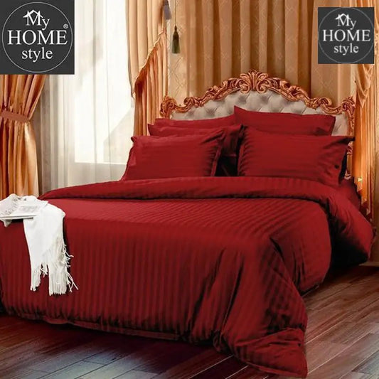 6 Pcs Luxury Maroon Satin Stripe Duvet Set - myhomestyle.pk