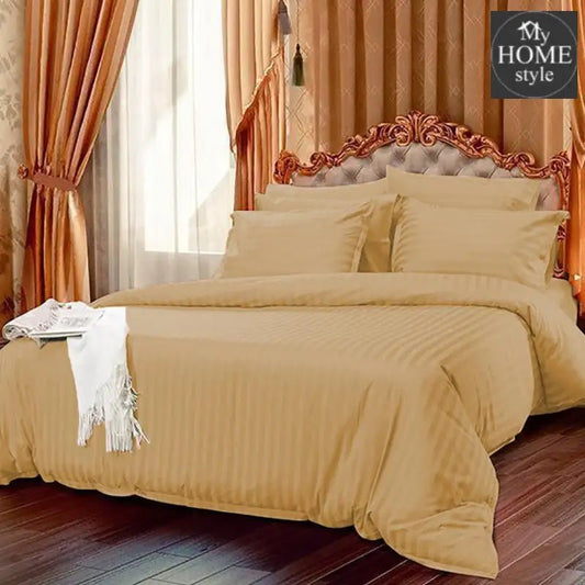 6 Pc's Luxury Peach Satin Stripe Duvet Set - myhomestyle.pk