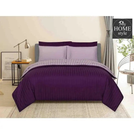 6 Pcs Luxury Plum & Iris Satin Stripe Duvet Set - myhomestyle.pk