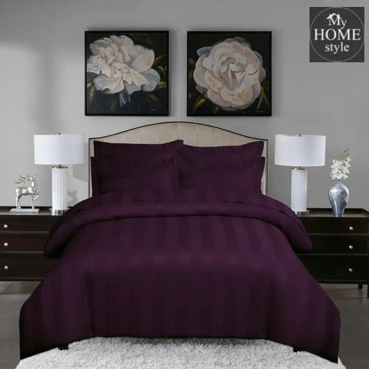 6 Pcs Luxury Purple Satin Stripe Duvet Set - myhomestyle.pk