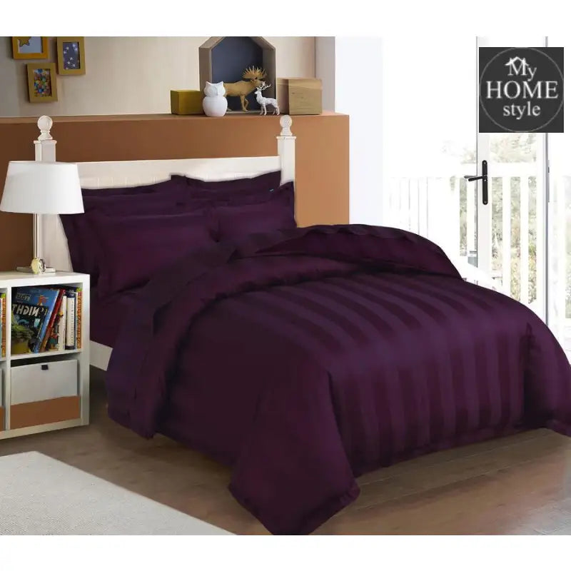 6 Pcs Luxury Purple Satin Stripe Duvet Set - myhomestyle.pk