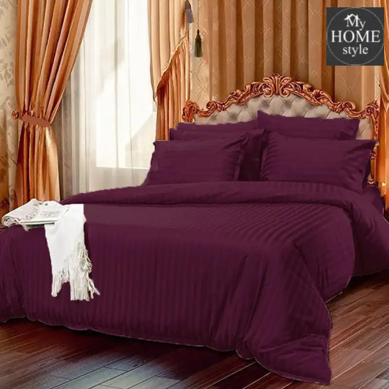 6 Pc's Luxury purple Satin Stripe Duvet Set - myhomestyle.pk