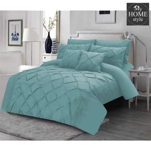 6 Pcs Luxury Sateen Pintuck & Pleated Duvet Set Duck Edge SC - myhomestyle.pk