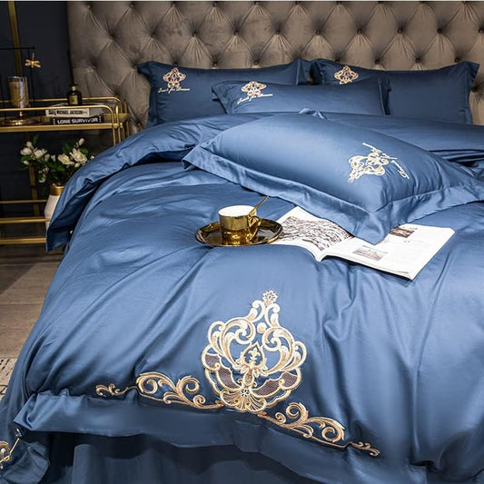 6 Pcs Luxury Satin Embroidered Duvet Set - 1222 - myhomestyle.pk