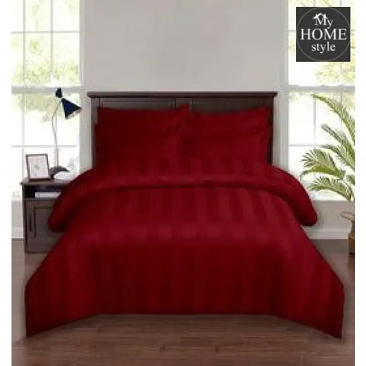 6 Pc's Luxury Satin Stripe Duvet Set Red - myhomestyle.pk