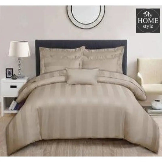 6 Pcs Luxury Skin Satin Stripe Duvet Set - myhomestyle.pk