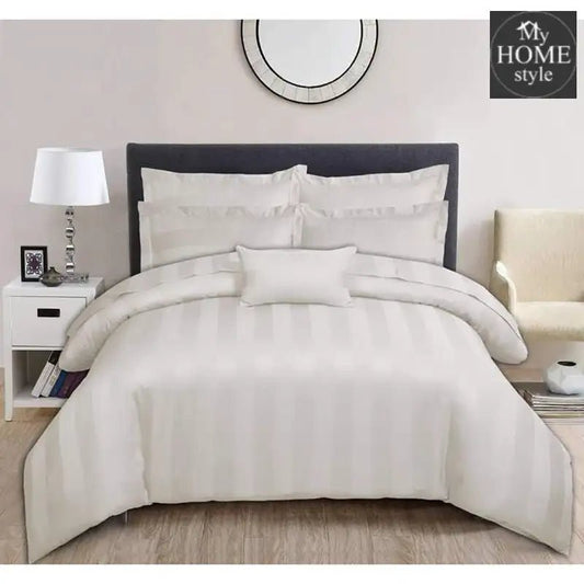 6 Pcs Luxury Skin Satin Stripe Duvet Set - myhomestyle.pk