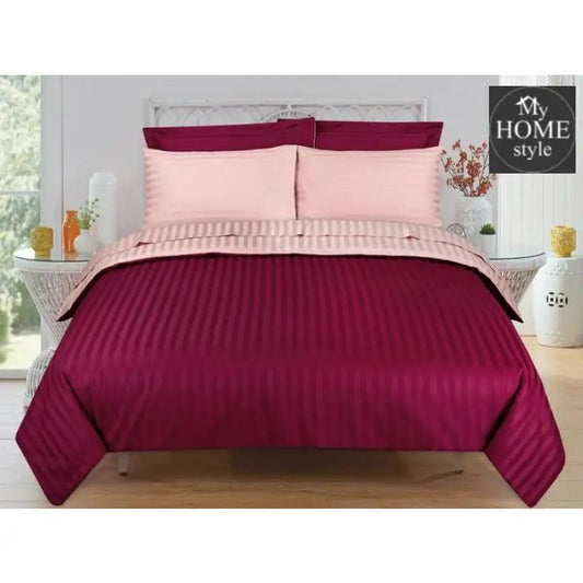 6 Pcs Luxury Tea Pink & Maroon Satin Stripe Duvet Set - myhomestyle.pk