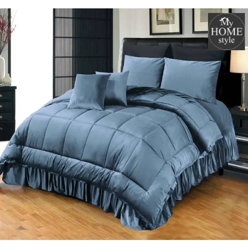 6 Pc’s Luxury Velvet Duvet Set Sky Blue