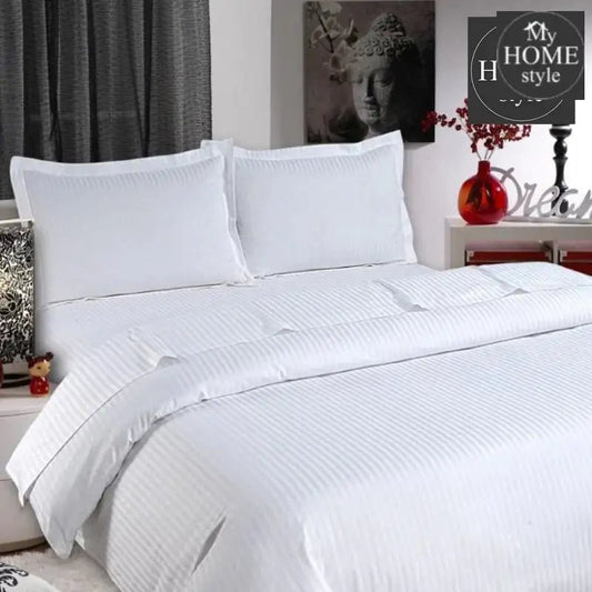 6 Pcs Luxury White Satin Stripe Duvet Set - myhomestyle.pk