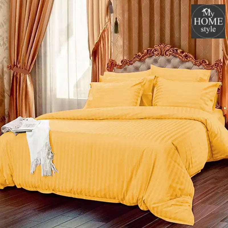 6 Pc's Luxury Yellow Gold Satin Stripe Duvet Set - myhomestyle.pk