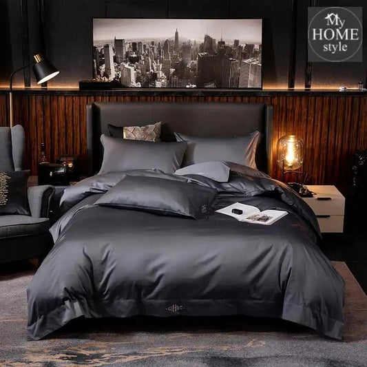 6 Pc's Mitered Black Stain Duvet Set - myhomestyle.pk