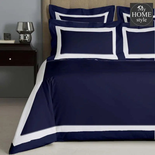 6 Pc's Mitered Corner Duvet Set White&Navy - myhomestyle.pk