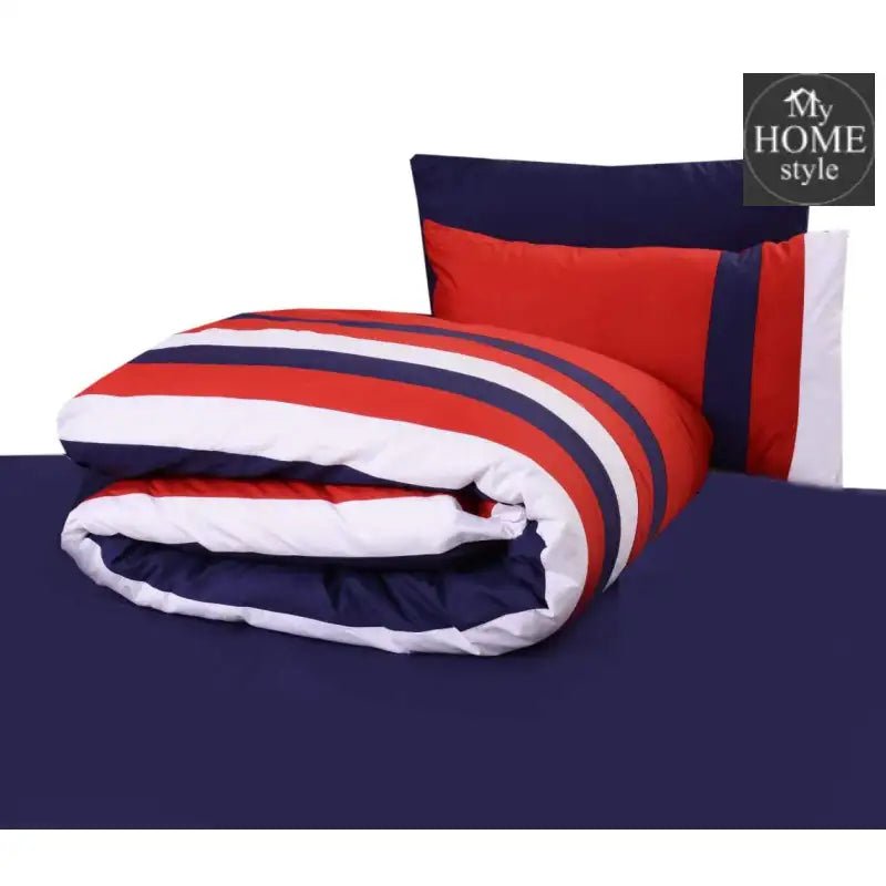 6 Pcs Red & Navy Striped Duvet Set - myhomestyle.pk