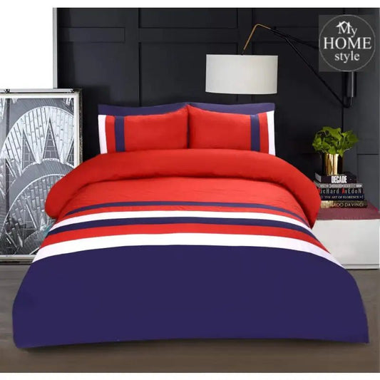 6 Pcs Red & Navy Striped Duvet Set - myhomestyle.pk