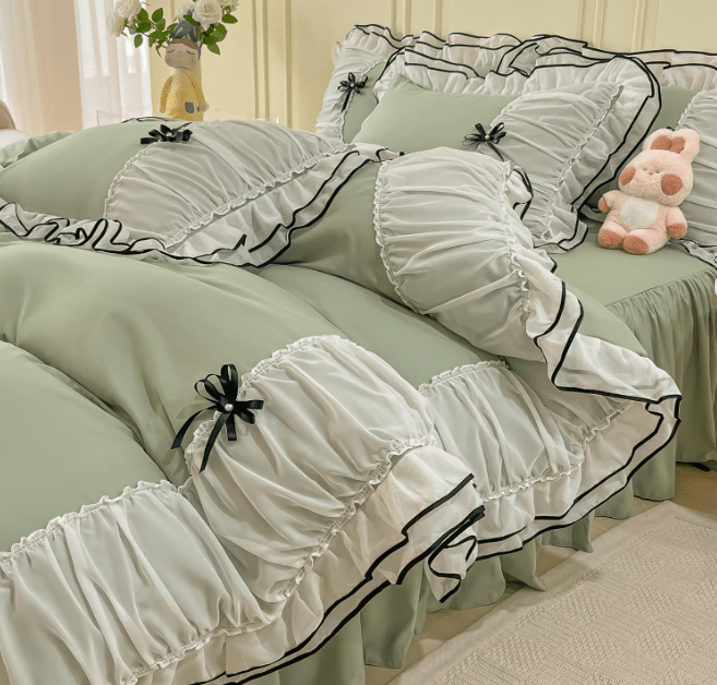 6 PCS Ruffled DUVET SET WITH BOWTIE - 1248 - myhomestyle.pk