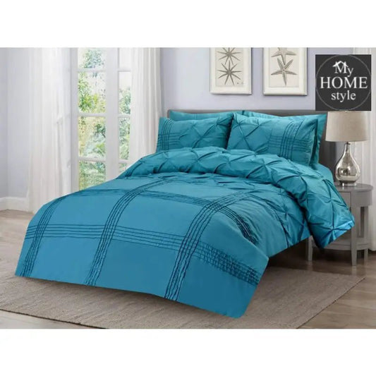 6 Pcs Teal Pleated & Pintuck Duvet set - myhomestyle.pk