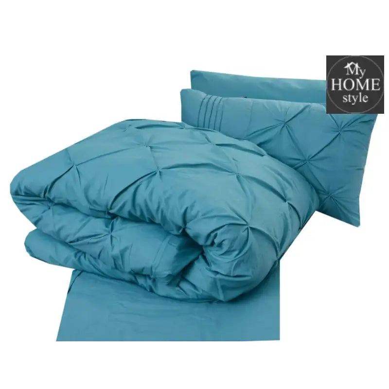 6 Pcs Teal Pleated & Pintuck Duvet set - myhomestyle.pk