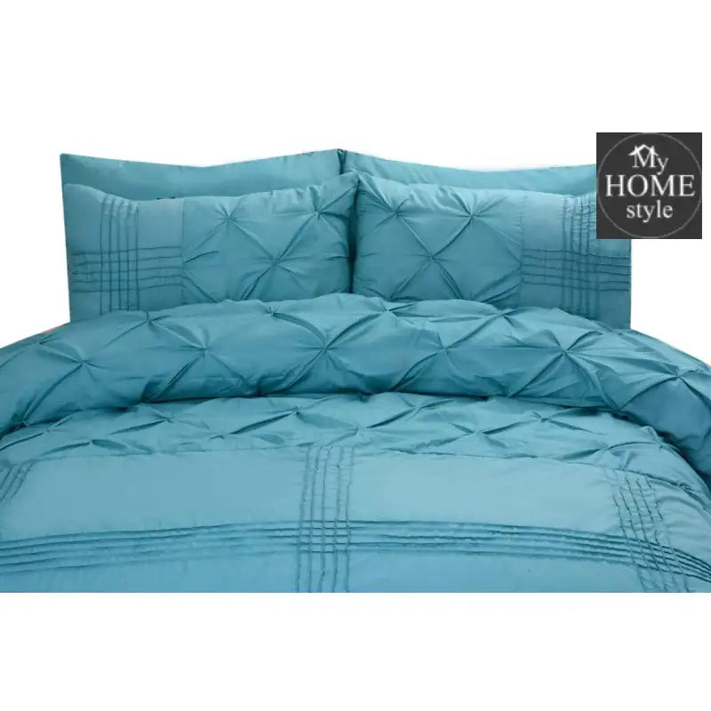 6 Pcs Teal Pleated & Pintuck Duvet set - myhomestyle.pk