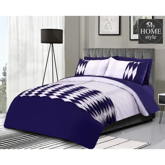 6 Pcs Twist Pleated Duvet set Navy & Grey King size - myhomestyle.pk