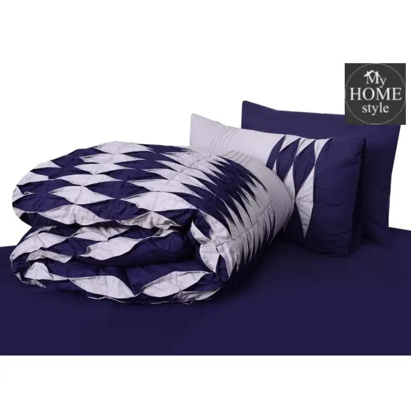 6 Pcs Twist Pleated Duvet set Navy & White King size SC - myhomestyle.pk