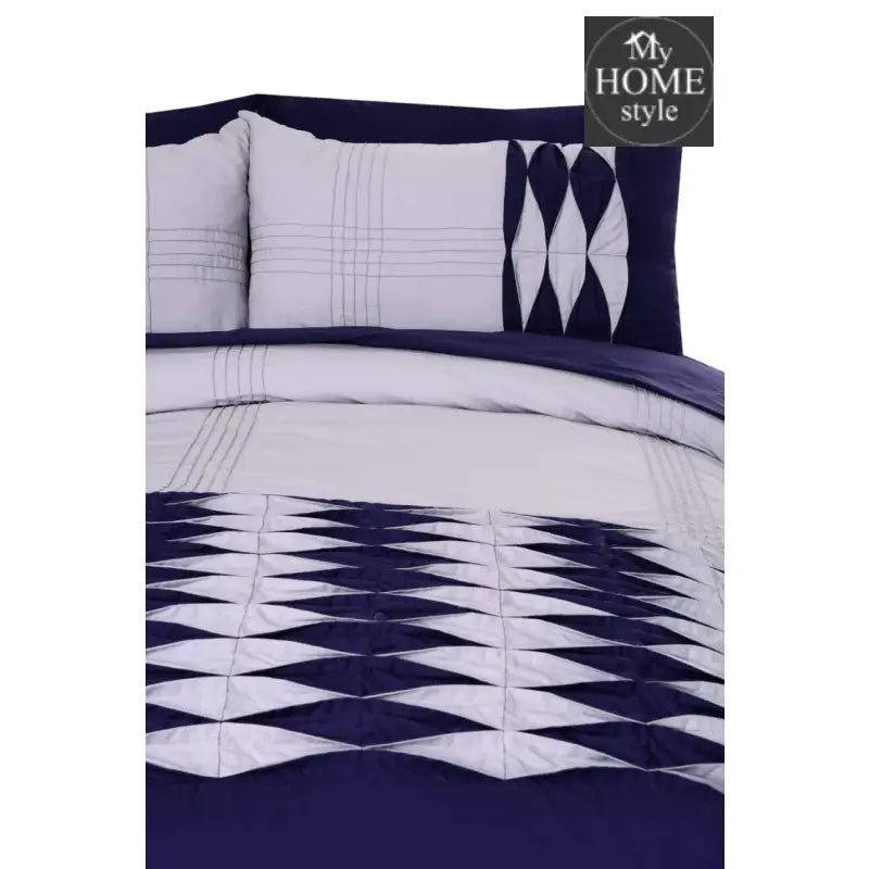 6 Pcs Twist Pleated Duvet set Navy & White King size SC - myhomestyle.pk