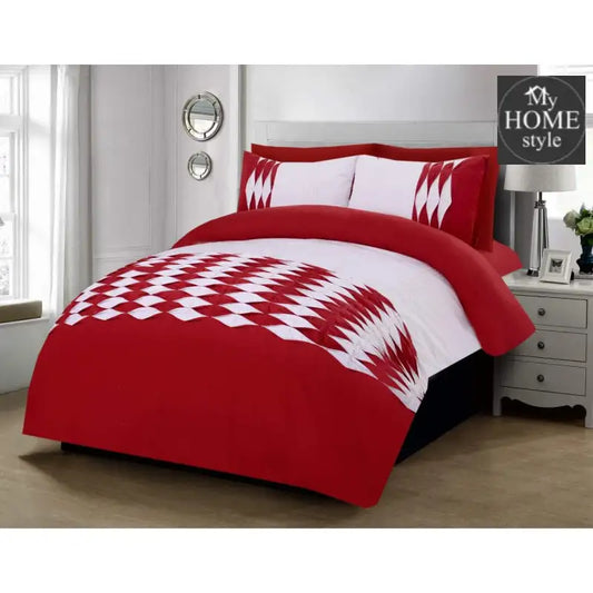 6 Pcs Twist Pleated Duvet set Red & White King size - myhomestyle.pk