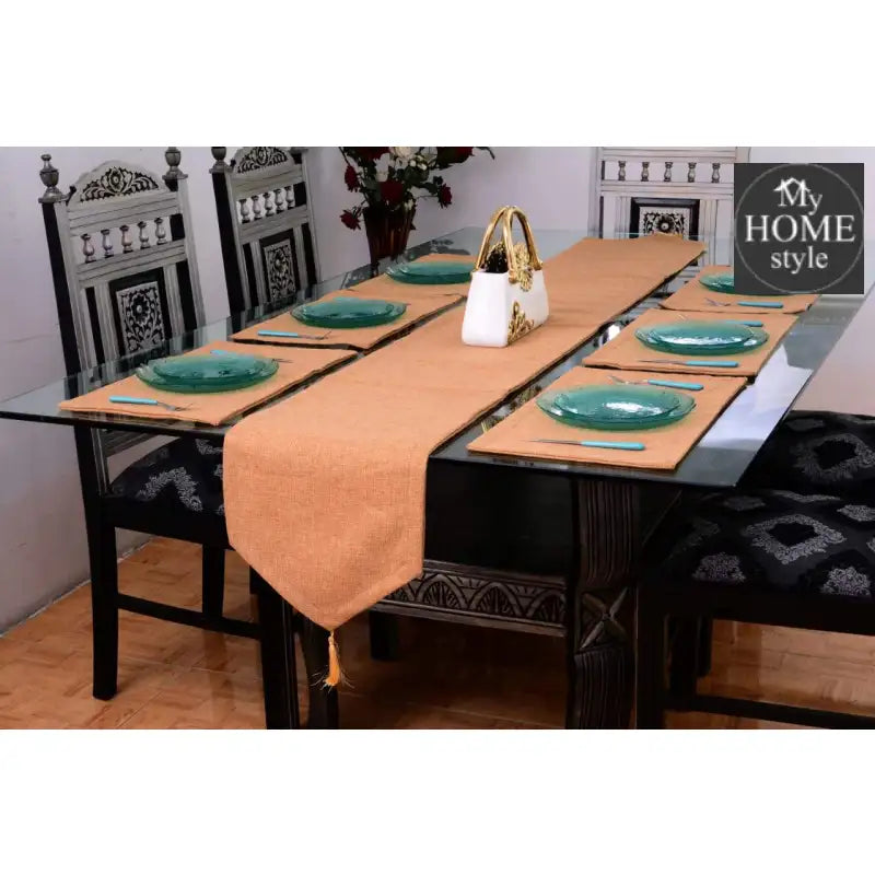 7 pcs Jutte Camel Table Runner Set With Place Mats - myhomestyle.pk