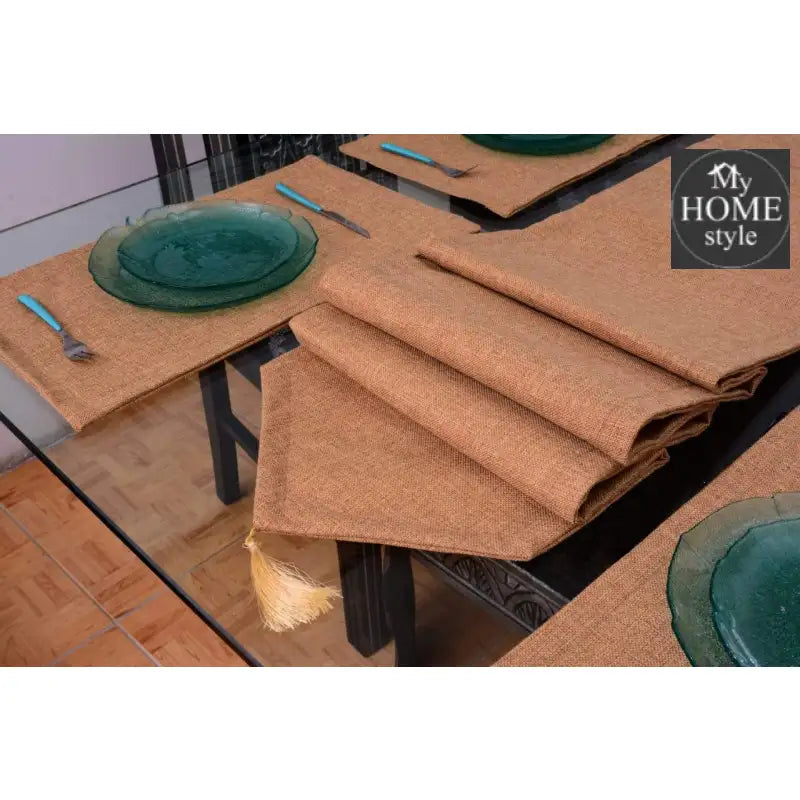 7 pcs Jutte Camel Table Runner Set With Place Mats - myhomestyle.pk