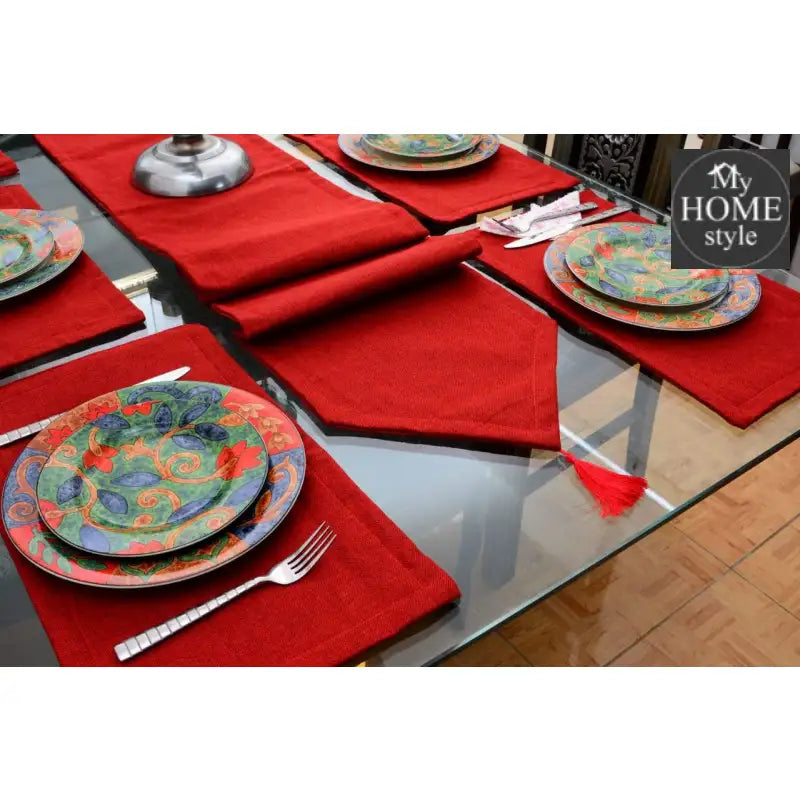 7 pcs Jutte Red Table Runner Set With Place Mats - myhomestyle.pk